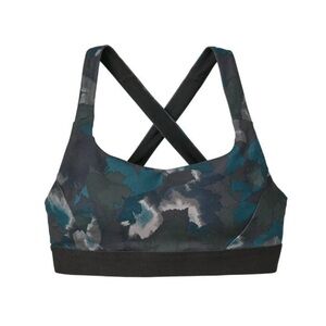 Patagonia Switchback cross back sports bra teal black sz small camp maple print